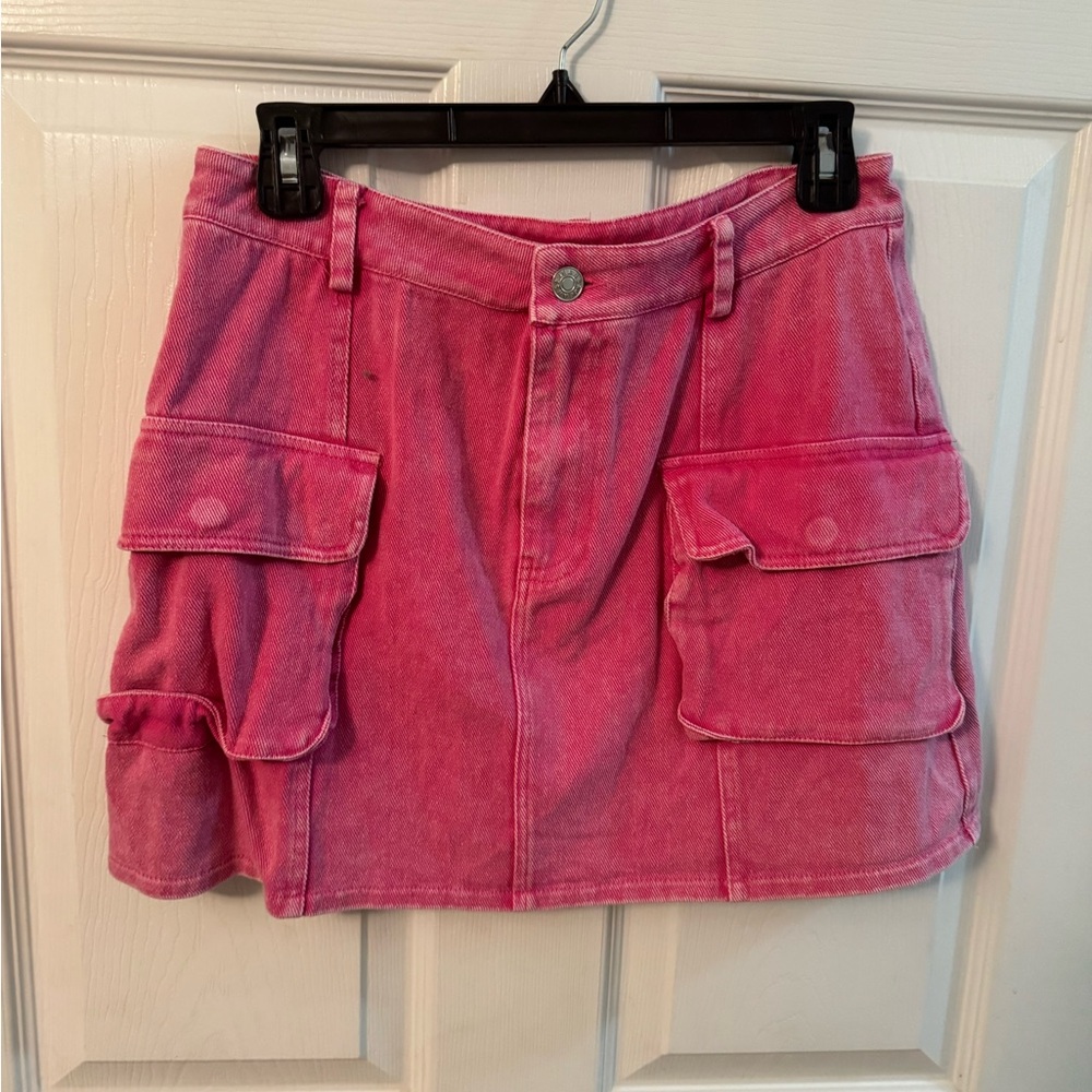 She + Sky Hot Pink Denim Mini Skirt Size Medium